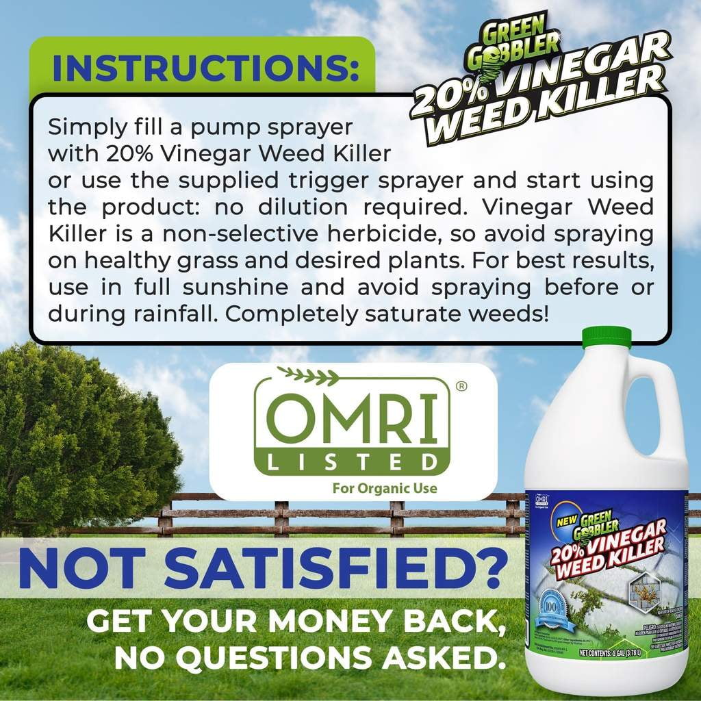 Green Gobbler 20% Vinegar Weed & Grass Elminator - Natural and Organic, Glyphosate Free Herbicide, 1 Gallon
