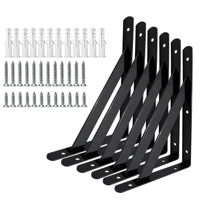 Soportes para estantes Medach, resistentes, de acero (negro)