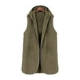 thumbnail image 5 of HAiming Fleece Vest Hooded Cardigan for Women Open Front Solid Color Sleeveless Soft Comfy Jacket Trendy Coats, 5 of 8