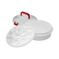 Carlos Bakery 13.2" Round 2-in-1 Dessert Carrier with Lid, Handle & Clasps, White & Red