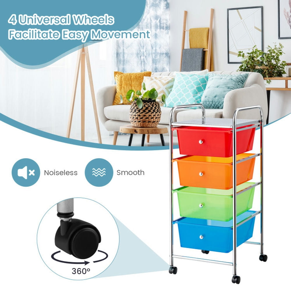 Demi Bonn 4-Drawer Cart Storage Bin Organizer Rolling with 4 Universal Casters, Transparent Multicolor