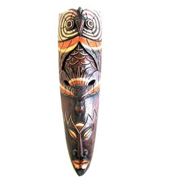 African Mask Wall Hanging Decor Good Luck Protection Tiki Tribal Wood Mask- Owl Mask, OMA BRAND