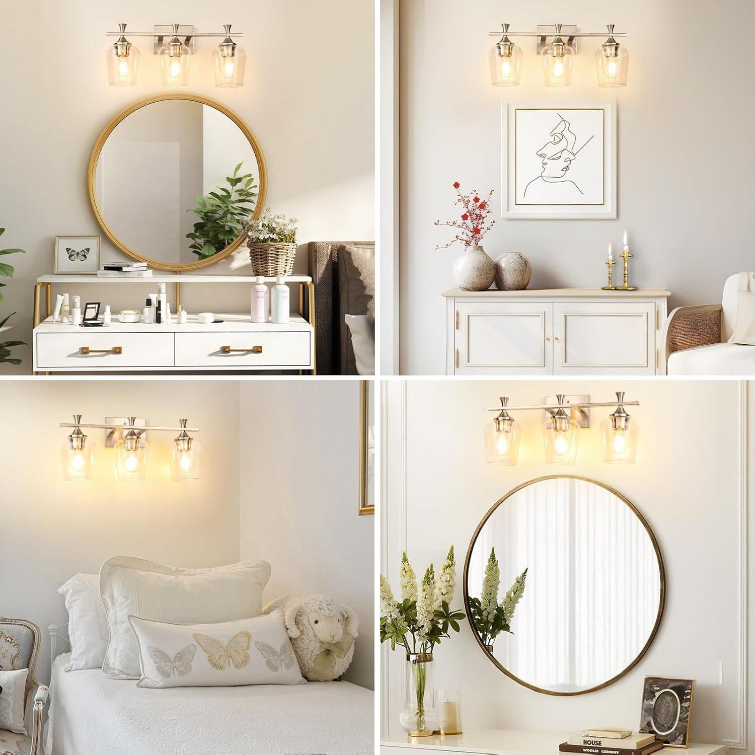 ROSYNEY Vanity Lights, Modern Electroplated Silver Bathroom Light Fixtures with Clear Glass Shades, E26 Base