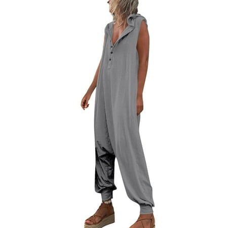 

Jumpsuits For Women Dressy Button Hooded Sleeveless Pants Jumpsuit Trousers Women s Jumpsuits Rompers & Overalls Summer Rompers For Women 2023 Beach
