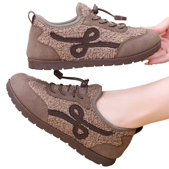 EKVAHL Women's Retro Platform Sneakers, Casual Fashion All-Day Comfort Cushion Walking Shoes Fall Winter Soft-Soled Shoes Sports Cotton Velvet Non-Slip Shoes