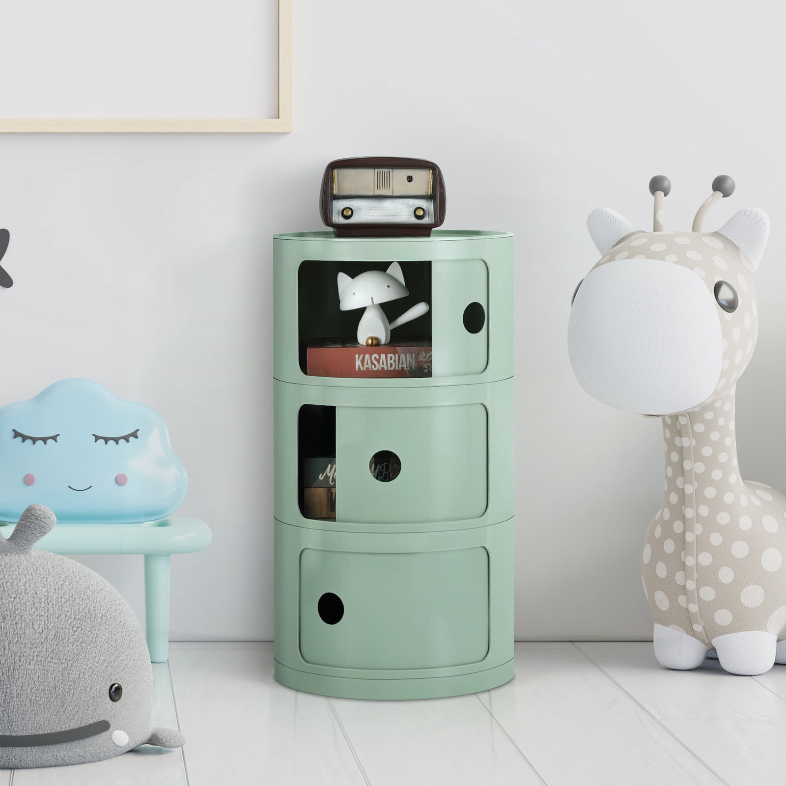 3 Drawer Sliding Barrel Modern Bedroom Nightstand, Matcha Green
