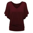 thumbnail image 3 of ZyeKqe Plus Size Tops for Women Short Ruffle Sleeve Ruched Tunic Top Summer V Neck Plain Tee Shirts, 3 of 7