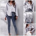 thumbnail image 7 of Women's Satin Silk Long Sleeve Button Down Shirt Formal Work Blouse Top,,M，G103322, 7 of 7