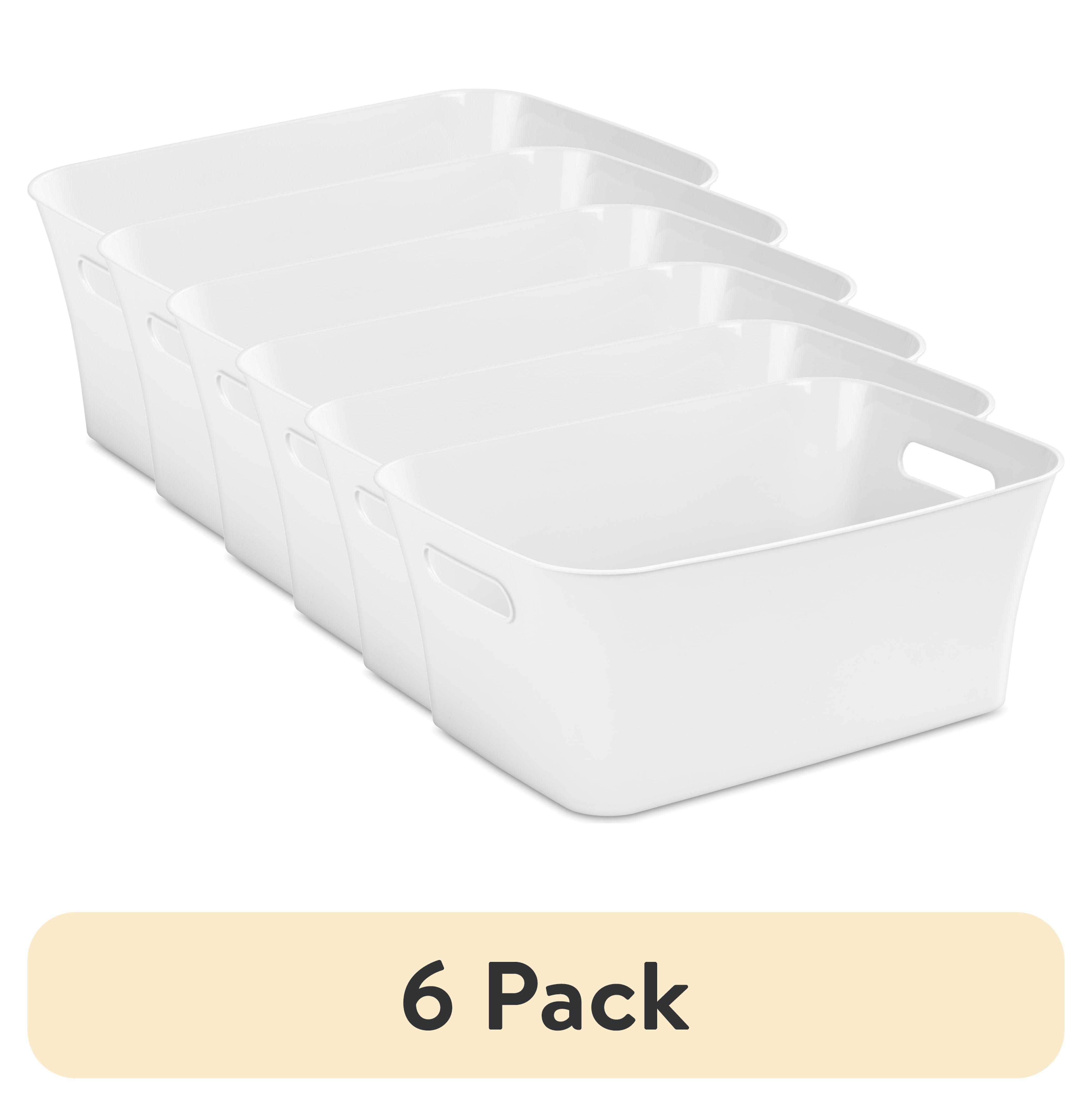 (6 pack) Mainstays Medium Bin, Open Plastic Storage Containers, Versatile Stylish Organizers with Handles, White