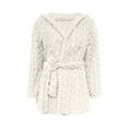 thumbnail image 5 of APEXFWDT Women's Fleece Short Robe Long Sleeve Warm Fuzzy Hooded Bathrobe with Belt, Cozy Loungewear,S,Beige, 5 of 6