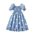 thumbnail image 2 of WOLLED Kids Girls Bubble Sleeve Dresses Pleated Polka Dot Dress Summer Beach A-Line Party Princess Skirt 8-12T, 2 of 8