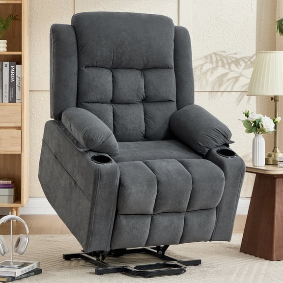 Ketaiyou Power Lift Chair Recliners for Elderly with Heat and Massage, Recliner Chairs for Adults, Upgraded Fabric Recliner with USB & Type-C Charge Port, Cup Holders(Grey)