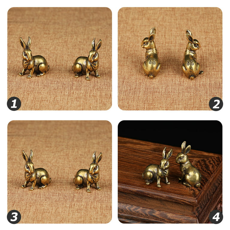 1 Pair of Antique Rabbit Ornaments Brass Rabbit Statues Vintage