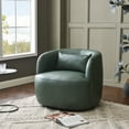 thumbnail image 3 of 34" Wide Swivel Faux Leather Armchair No Assembly Upholstered PU Leather Swivel Accent Chairs with Toss Pillow for Living Room Office Lounge (Green, Single), 3 of 13