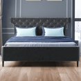 thumbnail image 3 of ZAFLY Velvet Upholstered King Size Bed Frame, Platform King Size Bed Frame with Tufted Adjustable Headboard, Wood Slat Support, No Box Spring Needed, Easy Assembly (King, Dark Grey), 3 of 9