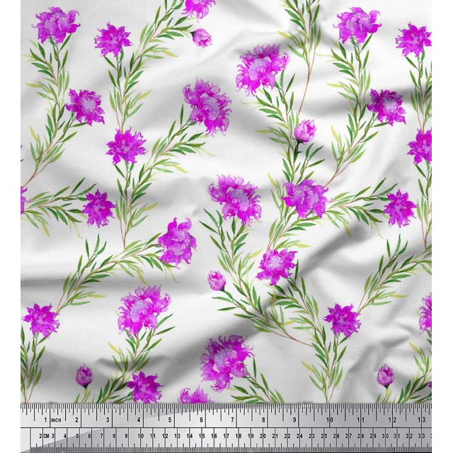 Soimoi Polyester Crepe Fabric Leaves & Wild Flower Print Fabric by The Yard 52 Inch Wide