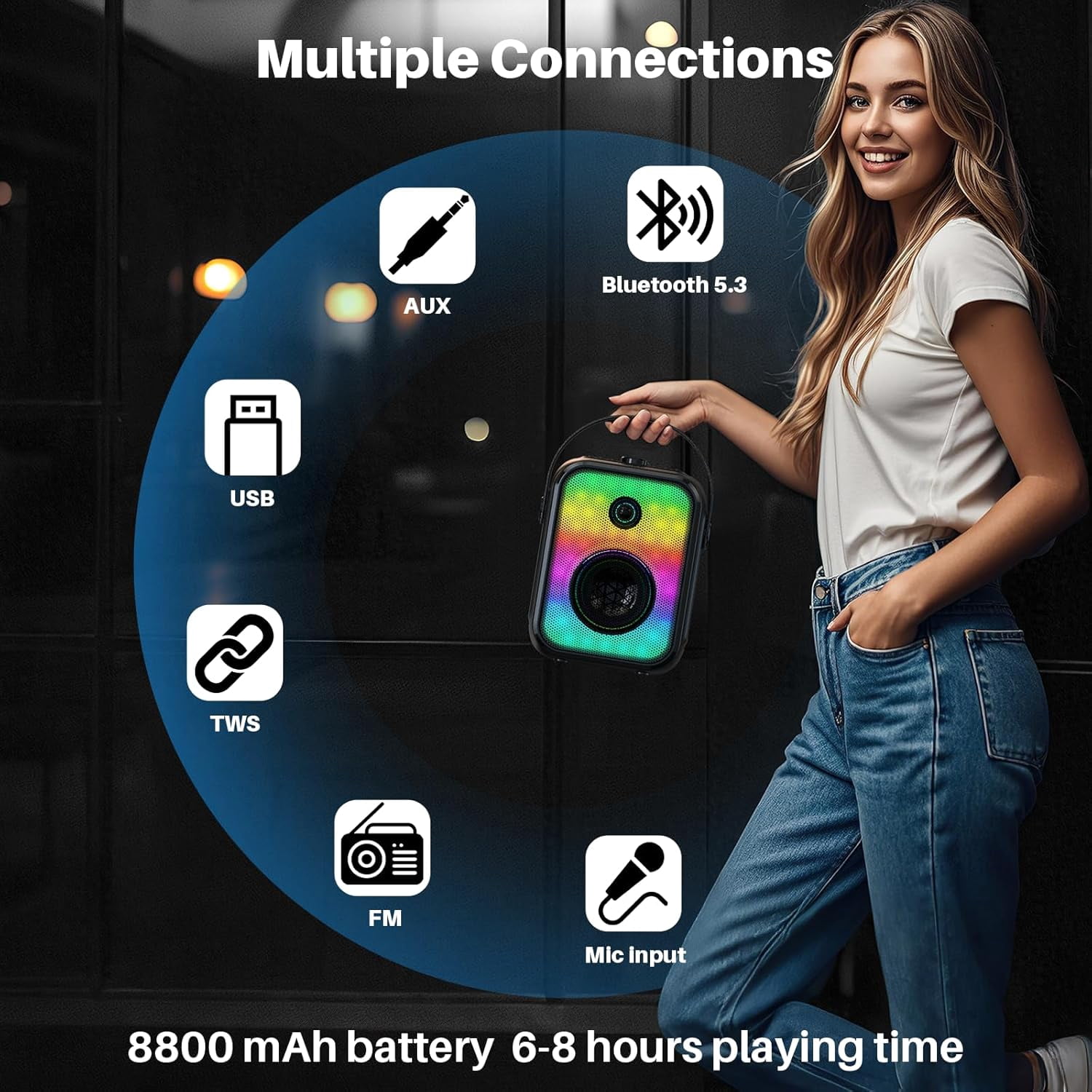 Bobtot Karaoke Machine for Kids and Adult,Portable Bluetooth Speaker with 2 Wireless Microphone Karaoke Machine with RGB Light and Subwoofer Support TWS/FM/USB/AUX for Party Outdoor
