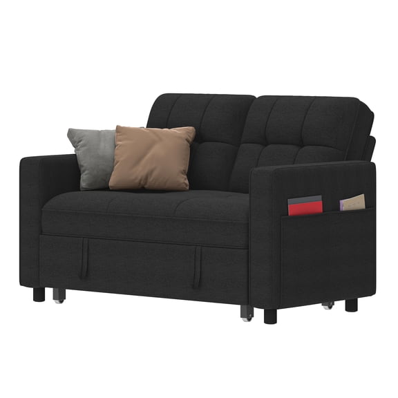 Craftian 55" Pull Out Sofa Bed, 3-in-1 Convertible Sleeper Loveseat with Adjustable Backrest for Apartment, Black