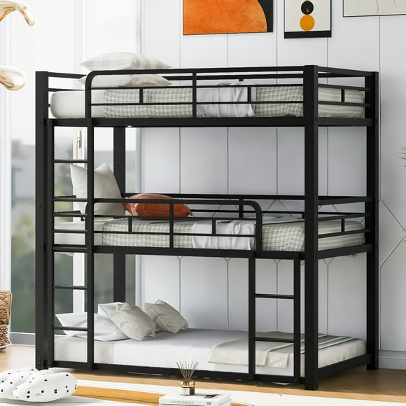 Noble House Metal Twin Size Triple Bunk Bed, Black