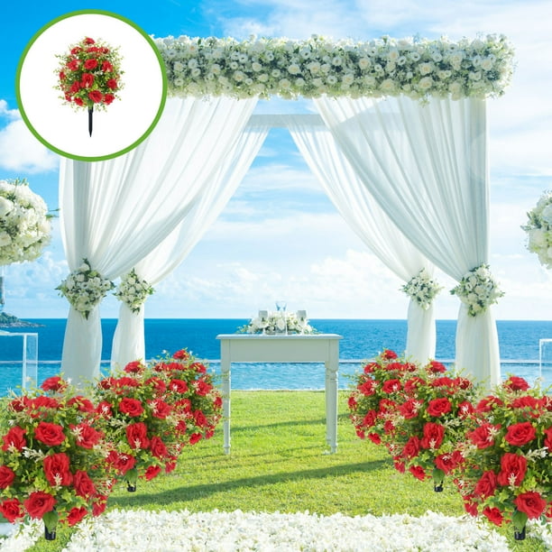 Rosa simulada roja con estaca de suelo para decoración de jardín