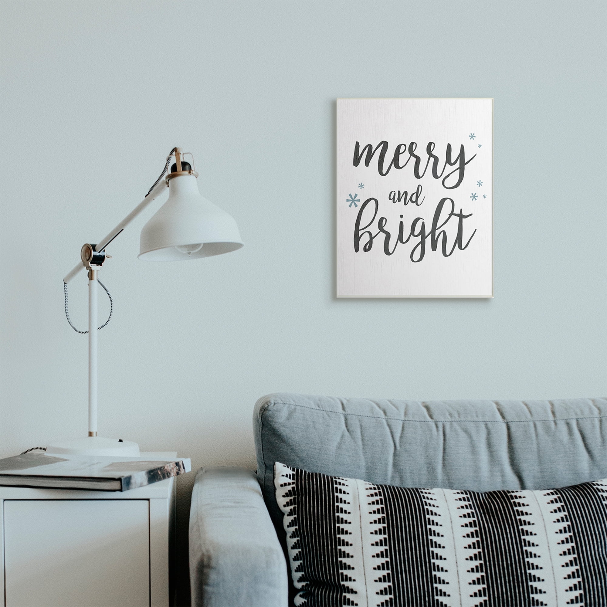 Stupell Industries Festive Merry and Bright Winter Phrase Snowflakes Holiday Painting Wall Plaque Art Print Wall Art, 13 x 19