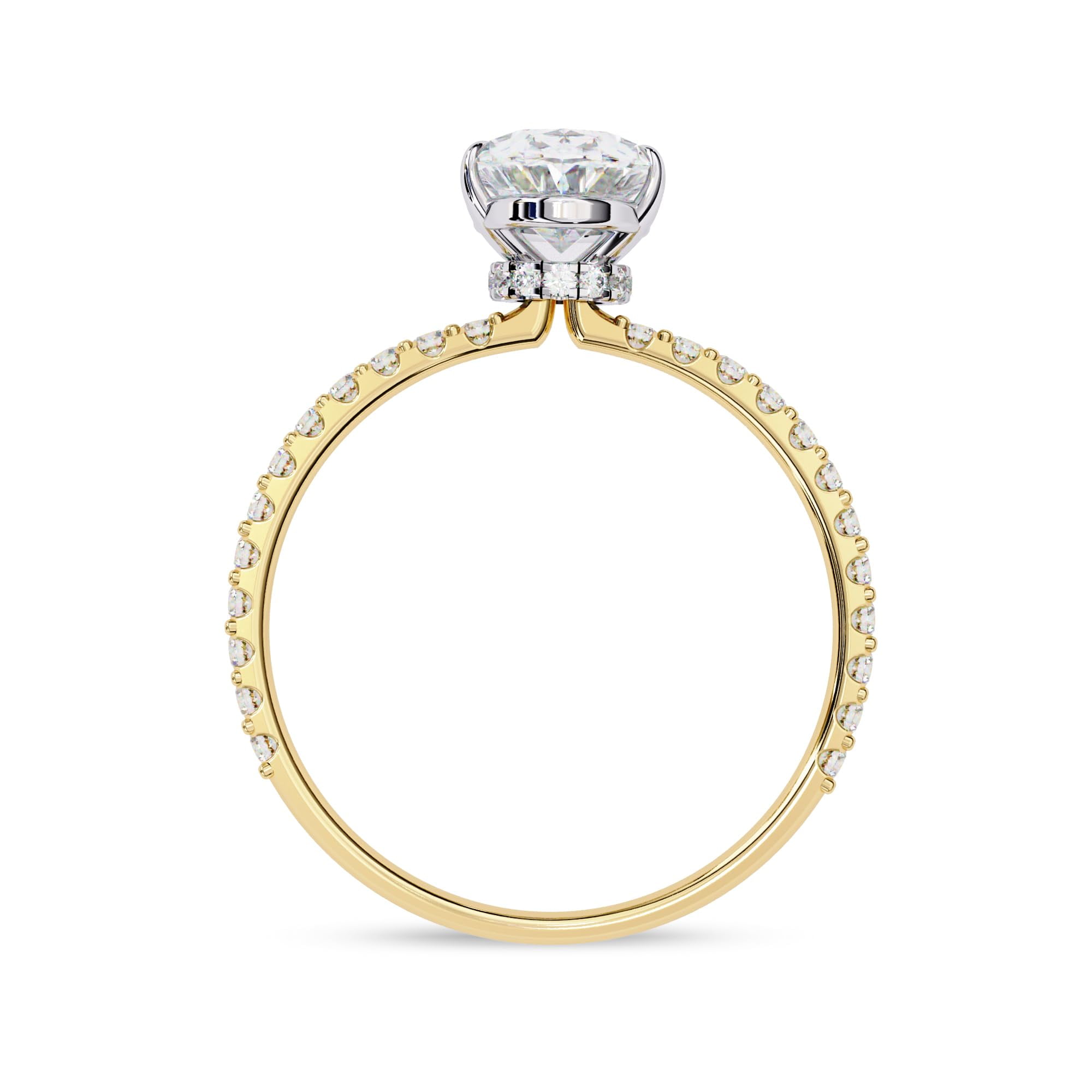 AFFY Hidden Halo Engagement Rings for Women Center 9x6mm Oval and Round Cut Lab Created Moissanite Solitaire Wedding Anniversary Ring in 10K Solid Yellow Gold Size-9