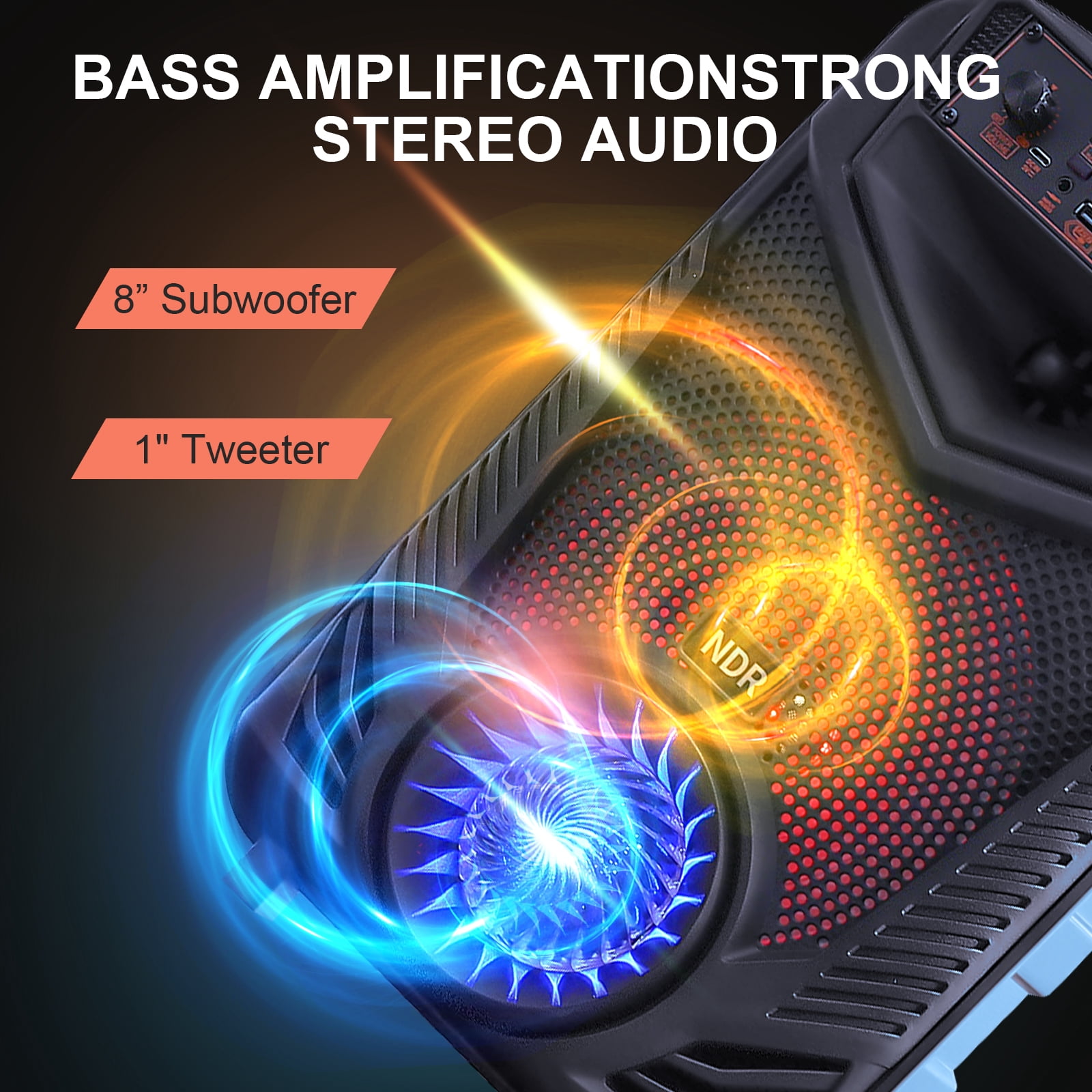 HONGGE LED Bluetooth Party Speaker Karaoke Machine Speaker with 8in. Subwoofer and Microphone