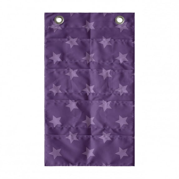 Star Hanging Pocket Organizer, Simplistic Purple Color Palette Monochromatic Design Shapes Repetition, Printed Polyester Storage Bag with Pockets, 21" x 31", Purple and Mauve
