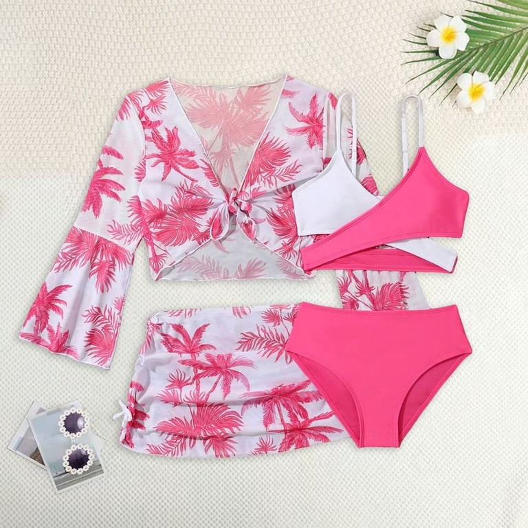 Xudanell Girl's 4 Piece Swimwear Crisscross Bikini Sets with