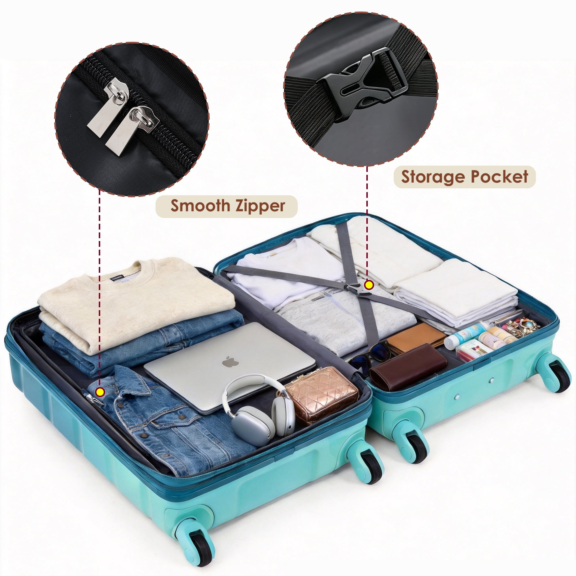 3-Piece Luggage Set, 28 Inch ABS+PC Checked Suitcase with 360° Spinner Wheels & TSA Lock, Travel Duffel & Wet-Dry Toiletry Bag for Travel
