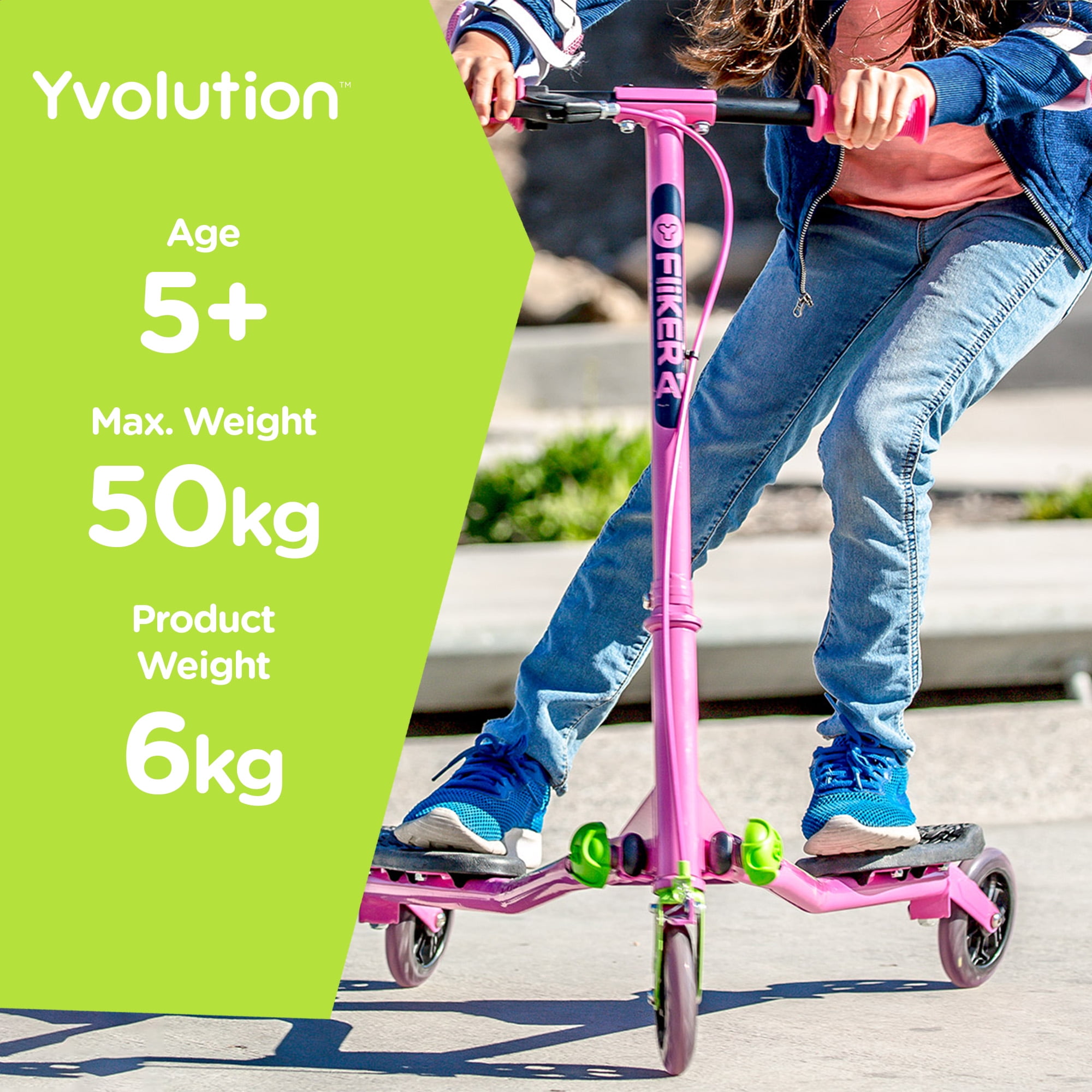 Yvolution Y Fliker A1 | 3 Wheel Wiggle Kids Scooter 5-8 Years Old (Pink)  Unisex