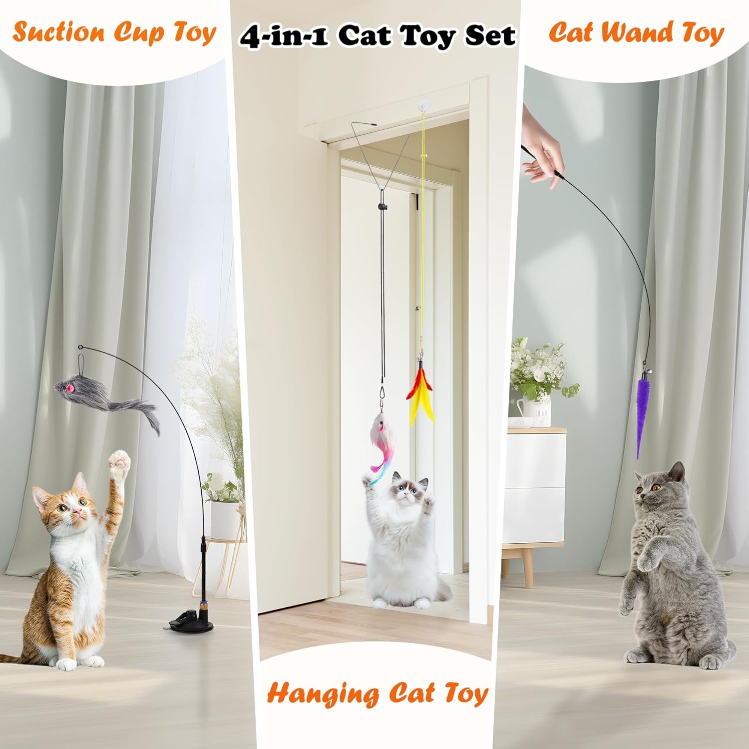 URRU 4-in-1 Interactive Cat Feather Toys, 22-Piece Set photo 2
