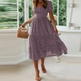 thumbnail image 3 of Womens Classic Polka Dot Dresses Summer Elegant Square Neck Puff Sleeve Maxi Dresses Vintage Flowy Tiered A-Line Dress, 3 of 6