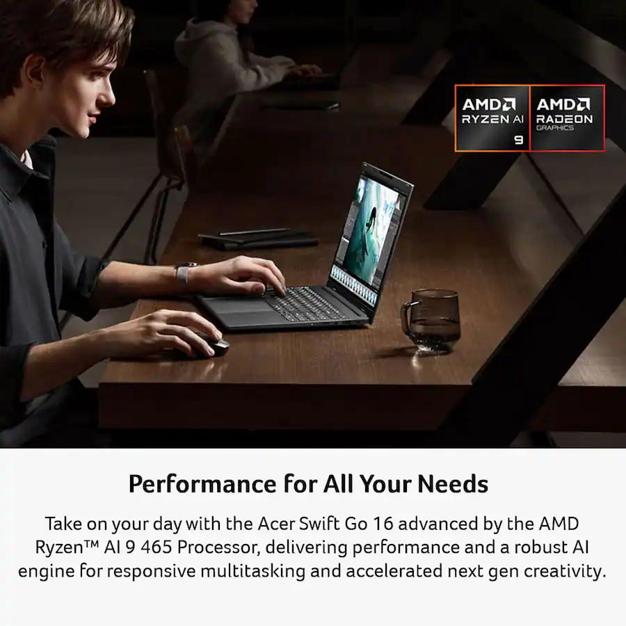 Acer - Swift Go 16 AI - Copilot+ PC - 16" WUXGA Touchscreen Laptop - AMD Ryzen AI 9 465 2026 - 32GB Memory 1TB Storage - Obsidian Black