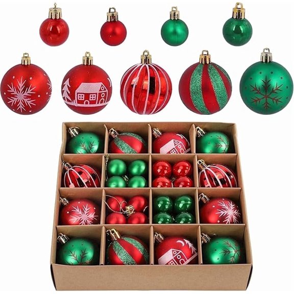 HioHa 44-Pack Shatterproof Red & Green Ball Ornament Set for Christmas Tree, Wedding, Easter, Birthday, Party Decoration - Indoor Home Holiday Decorations