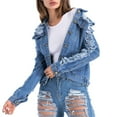 thumbnail image 4 of BEFOKA Women’s Oversized Button Up Frayed Hem Shacket Long Sleeve Pockets Denim Jean Jacket, 4 of 8