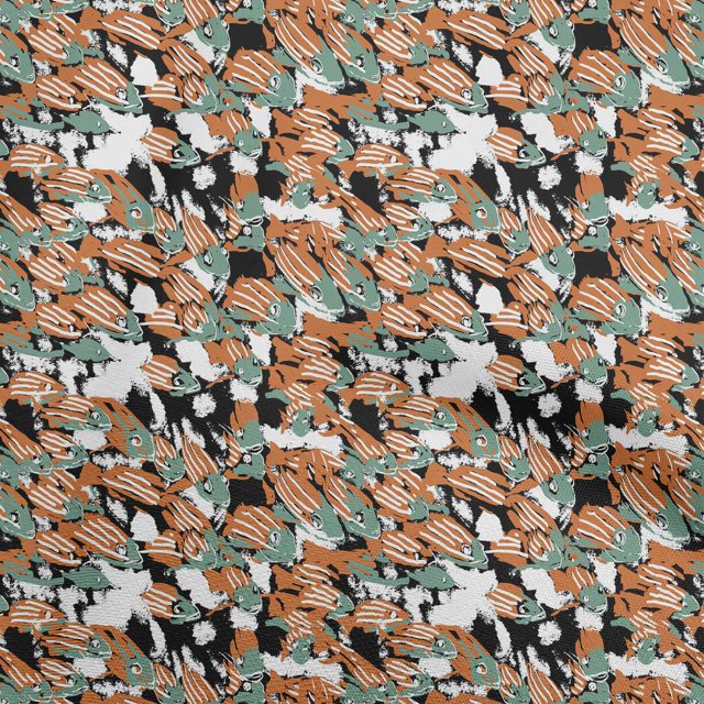 oneOone Georgette Viscose Orange Fabric Asian Japanese Koi Fish Craft Projects Decor Fabric Printed by The Yard 42 Inch Wide