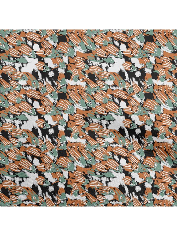 GeorgetteViscoseOrangeFabricAsianJapaneseKoiFishCraftProjectsDecorFabricPrintedByTheYard42InchWide