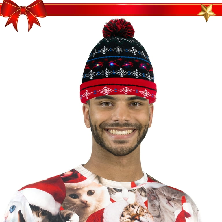 Syncfun 2 Pack LED Christmas Hat Light Up Ugly Christmas Beanies for Adults Mens Gifts for Christmas Funny Hats Christmas Party Favors Battery Included with 3 Flashing Modes Walmart