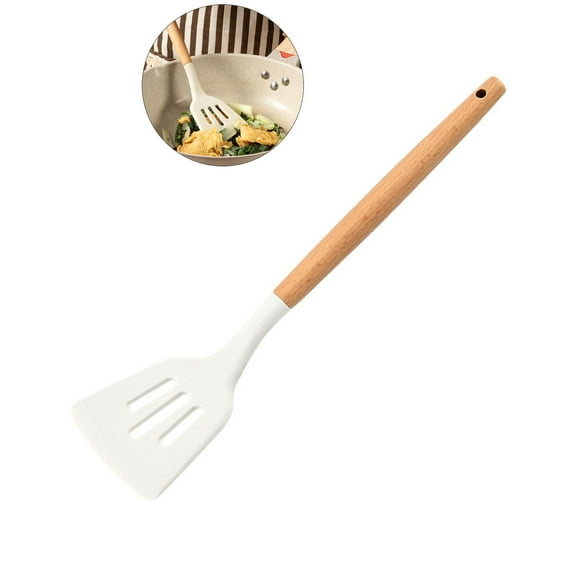 Yoloke Wood and Silicone Slotted Spatula - Non-Stick, High Temperature Resistant, Lightweight & Durable for Kitchen, Camping, and Baking | Easy to Clean