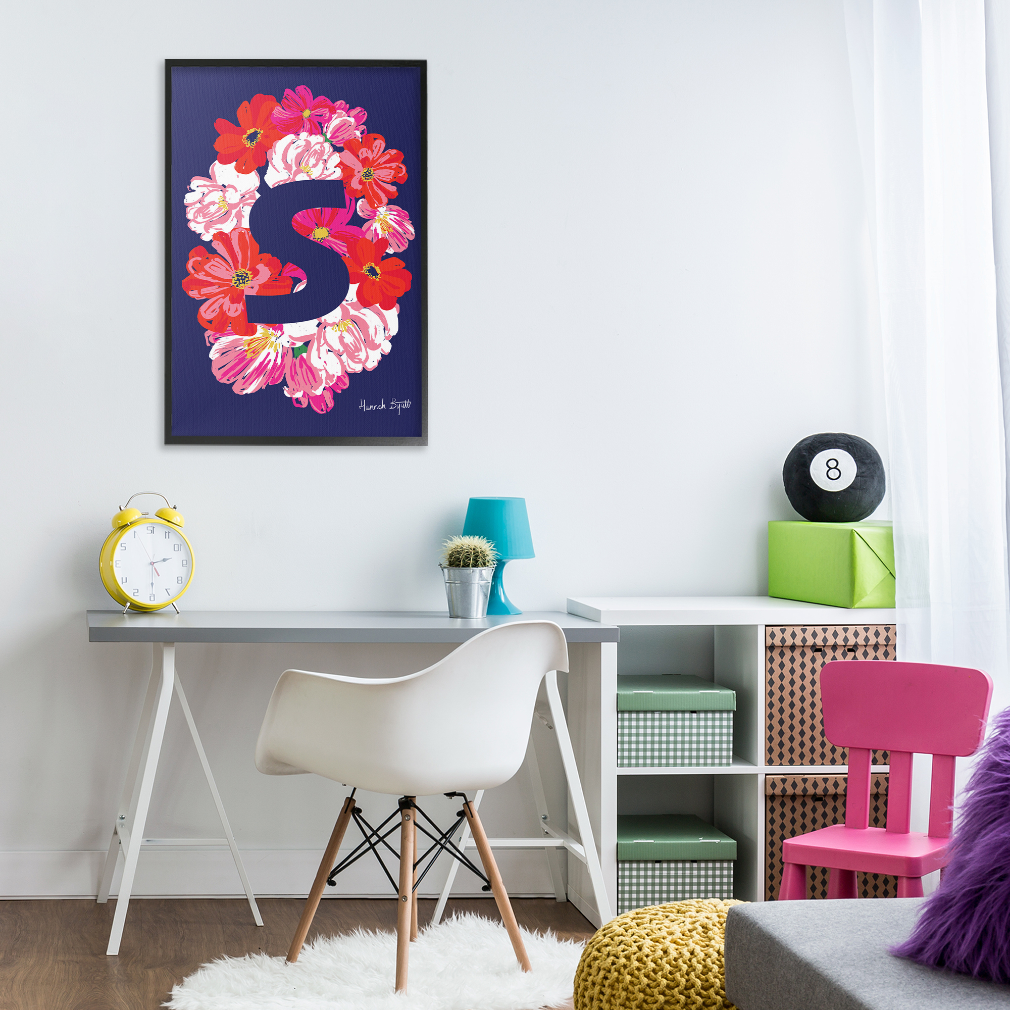 Stupell Industries Floral Bloom Letter S Botanical & Floral Painting Black Framed Art Print Wall Art, 20 x 30