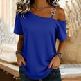 thumbnail image 2 of GERsome Womens Short Sleeve T-Shirts Trendy One Shoulder Neck Summer Tops Solid Color,Blue,Size M, 2 of 6