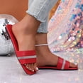 thumbnail image 6 of Xdegoge Slides Sandals Women Open Toe Rhinestone Single Band Flat Slides Square Toe Sparkly Crystal Slip On Slippers Casual Poolside Shoes, 6 of 8
