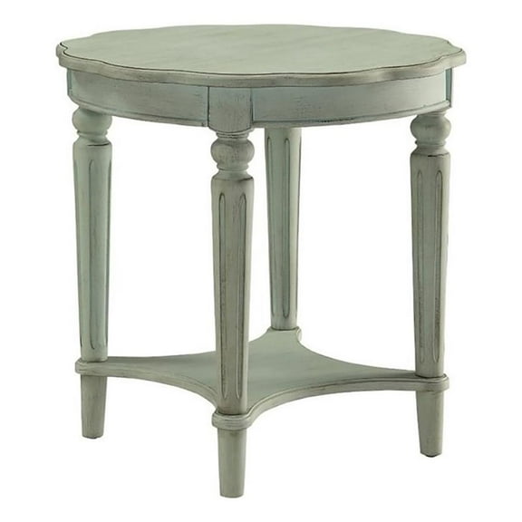 Bowery Hill Wood End Table with Bottom Shelf in Antique Green