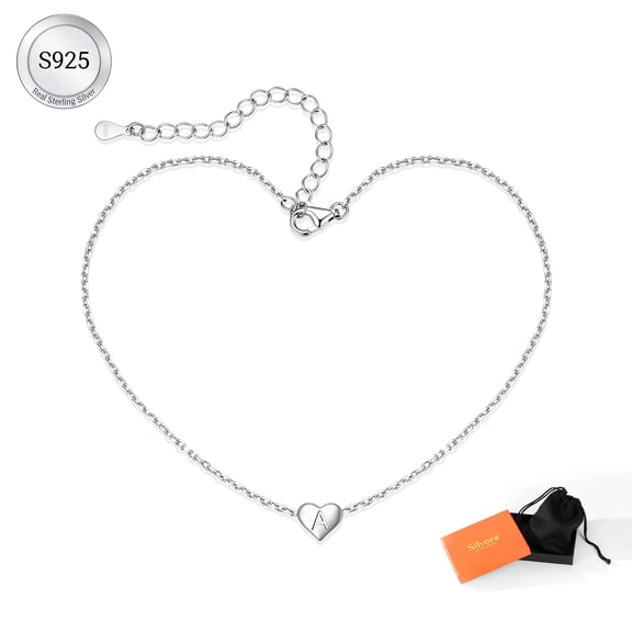Silvora Sterling Silver Initial Ankle Bracelets for Women Waterproof Dainty Heart Anklet Letter A Summer Beach Foot Jewelry Gifts for Daughter Mom Birthday Mothers Day