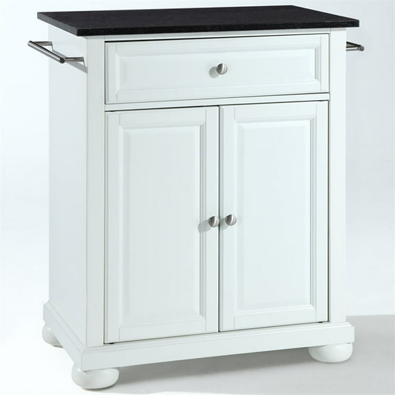 Pemberly Row Black Granite Top Kitchen Island in White