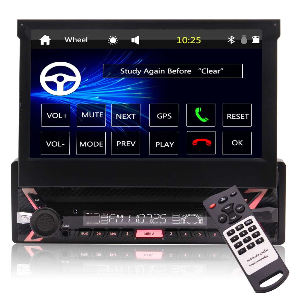 Universal Single 1 Din In-Dash 7 inch Retractable Touch Screen Car Monitor  Player GPS Navigation Car Radio Bluetooth FM/AM USB/TF Wireless Remote 