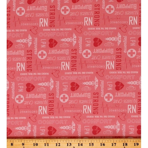 Cotton Nurses Nursing RN LPN Medical Essential Workers Hero Words on Pink Nobody Fights Alone Cotton Fabric Print by the Yard (C10422-PINK)