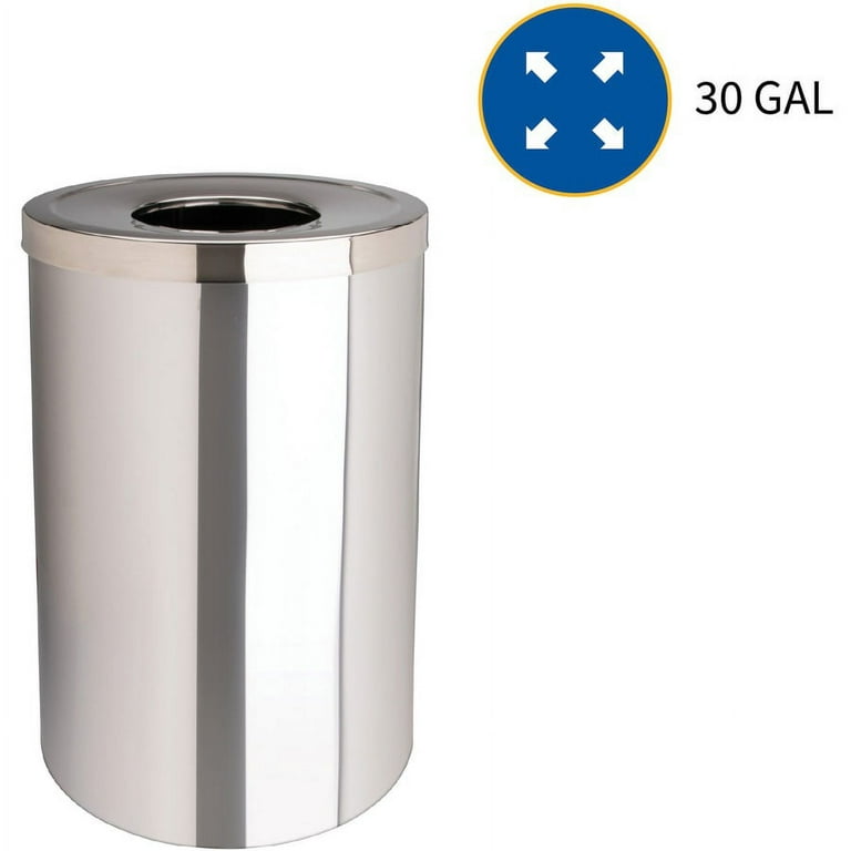 Genuine Joe Stainless Steel Trash Can, 30 Gallon, 31.5 Height x 20  Diameter - Stainless Steel - Silver 