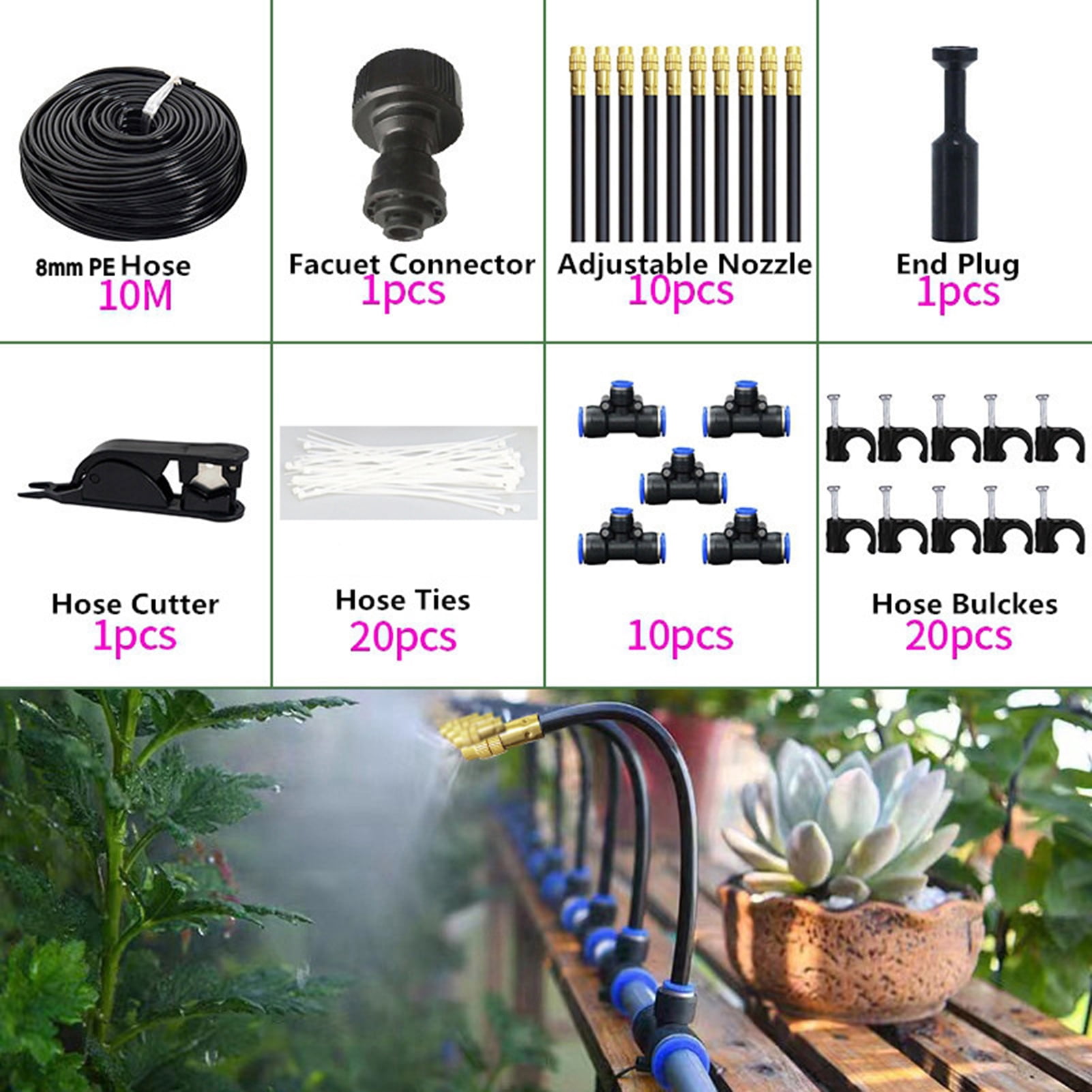 OIUR Drip Irrigation System Garden Watering System with 360 Degree Adjustable Nozzles Mist Irrigation System for Garden Yard Lawn Plants